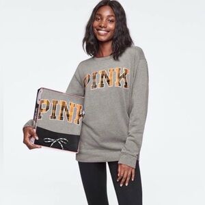 Victoria's Secret Gray Sweatshirt with Orange Plaid PINK Logo
